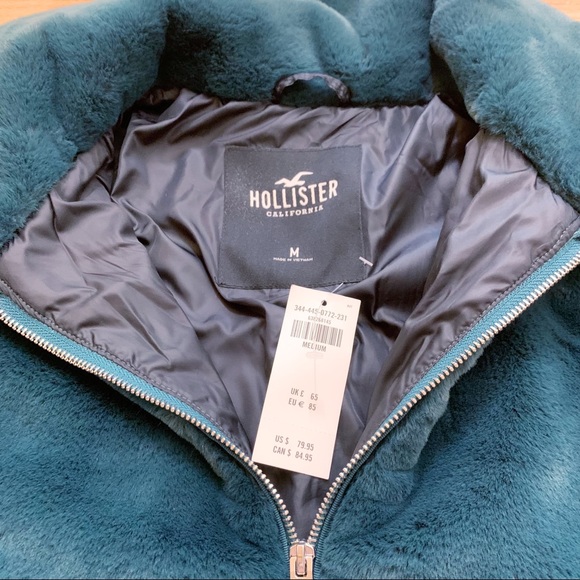 Hollister Faux Fur Teal Jacket M - Picture 5 of 12